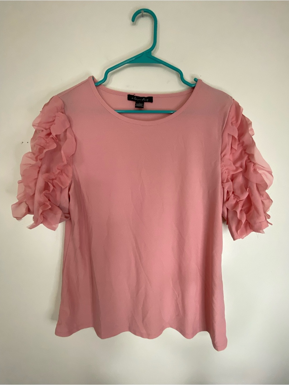 Chiffon Ruffle Sleeve Pink Blouse